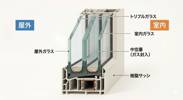 トリプルガラスの構造|岩手県で高断熱高気密新築一戸建てを考えるなら大共ホーム の画像