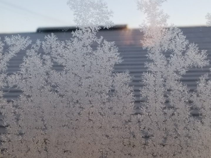 岩手で住宅の窓ガラスに霧氷 (2)