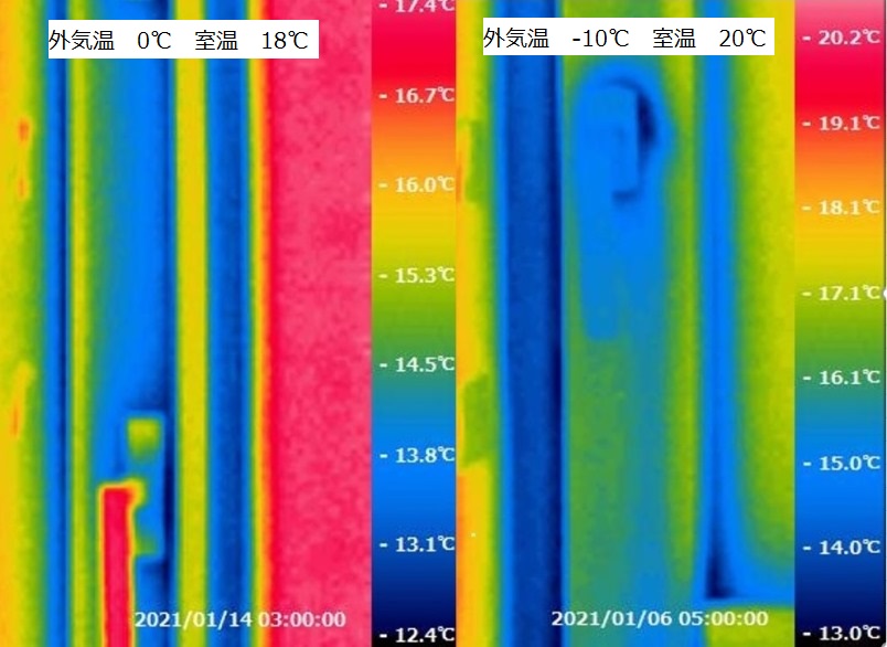 岩手の高断熱住宅の冬の窓温度比較