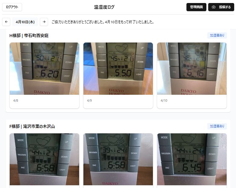 温湿度共有公開サイトの画像