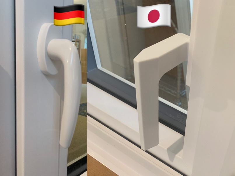サッシのレバーハンドル形状日独比較の画像