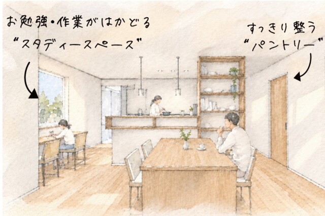 24帖のLDKがある平屋｜岩手県で二世帯住宅をお考えなら注文住宅の大共ホームの画像