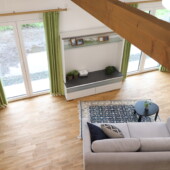 大きな梁があるリビング｜盛岡市で高断熱高気密新築一戸建てを考えるなら大共ホームの画像